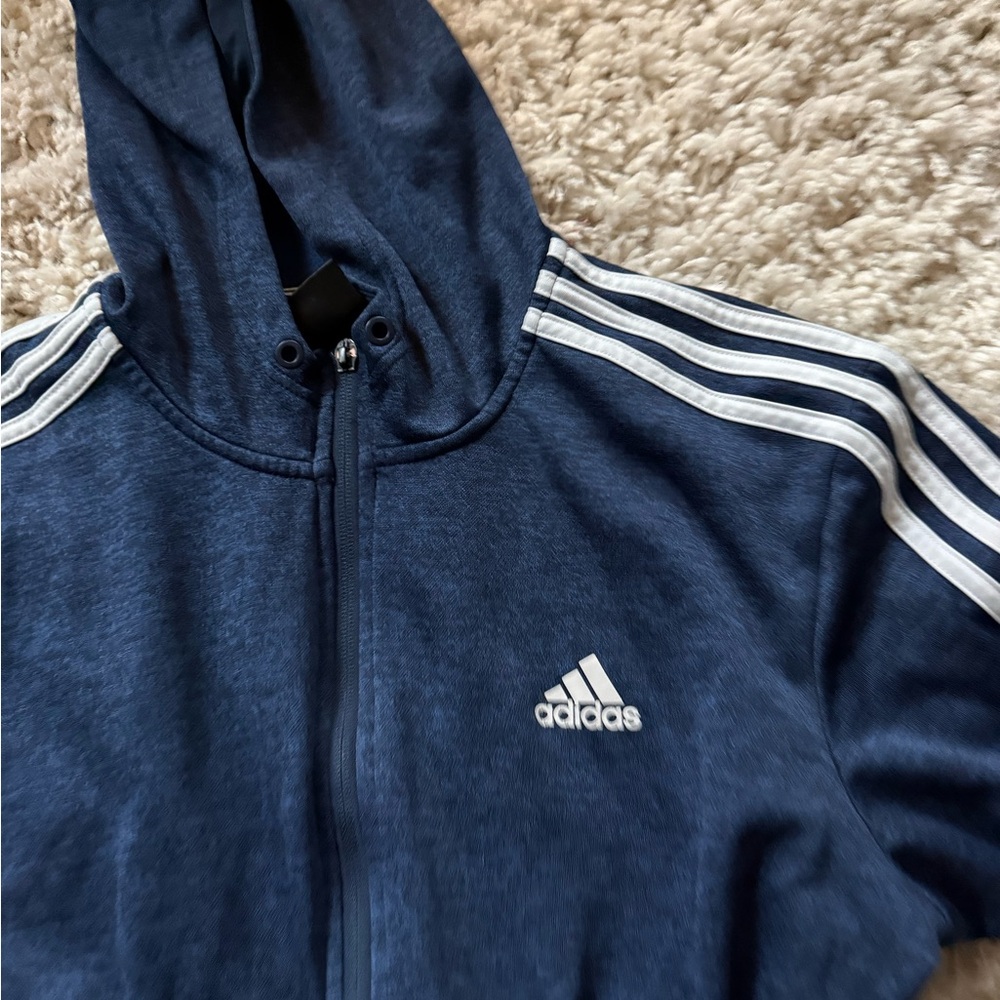 black and white men’s sporty Adidas zip-up hoodie with pockets - Picture 2 of 4